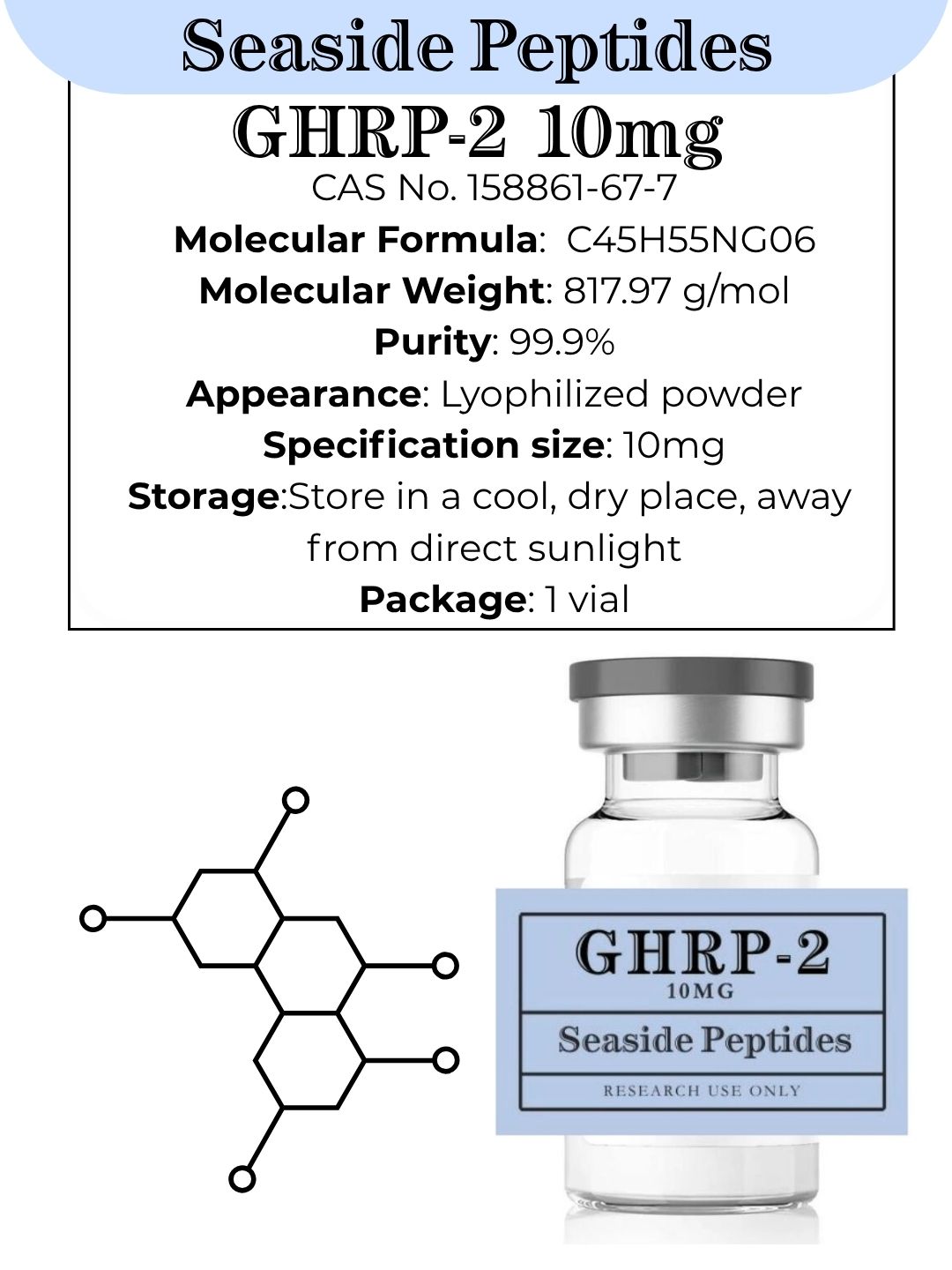 GHRP-2 10 mg — Lyophilized Research Peptide (RUO) · ≥99% HPLC Purity