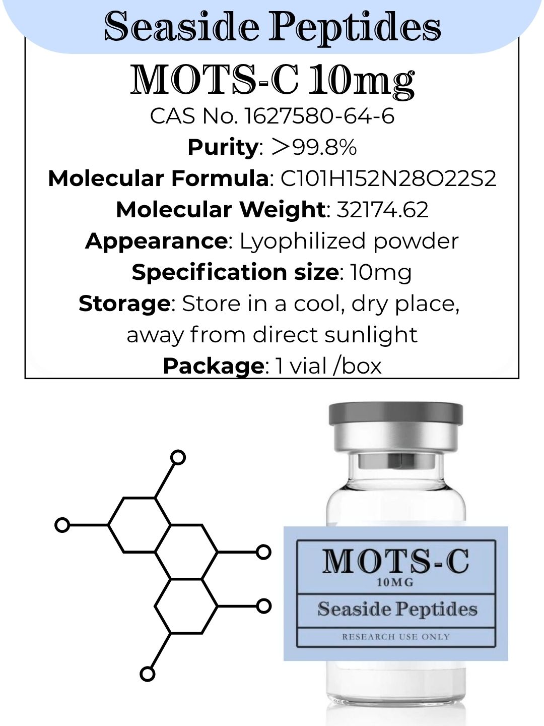 MOTS-c Research Peptide 10 mg · Lyophilized · ≥99%